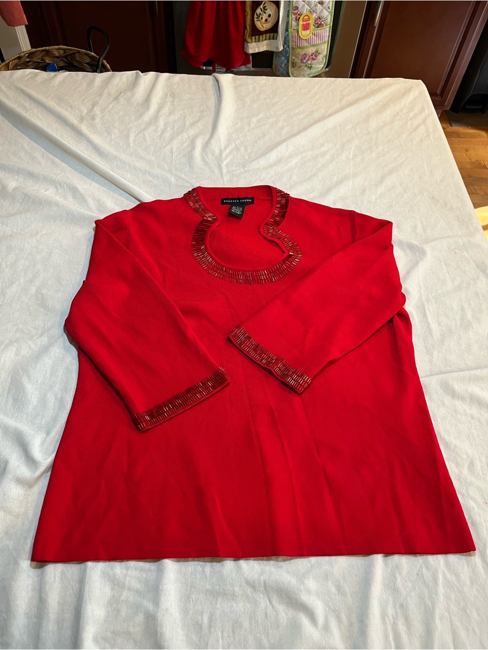 Maurice Sasson  Red Embellished Scoop-Neck Women's Top beaded size large